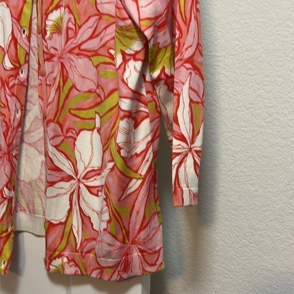 NWOT Talbots Women’s orange, green and white floral cardigan, size large. - Picture 4 of 7